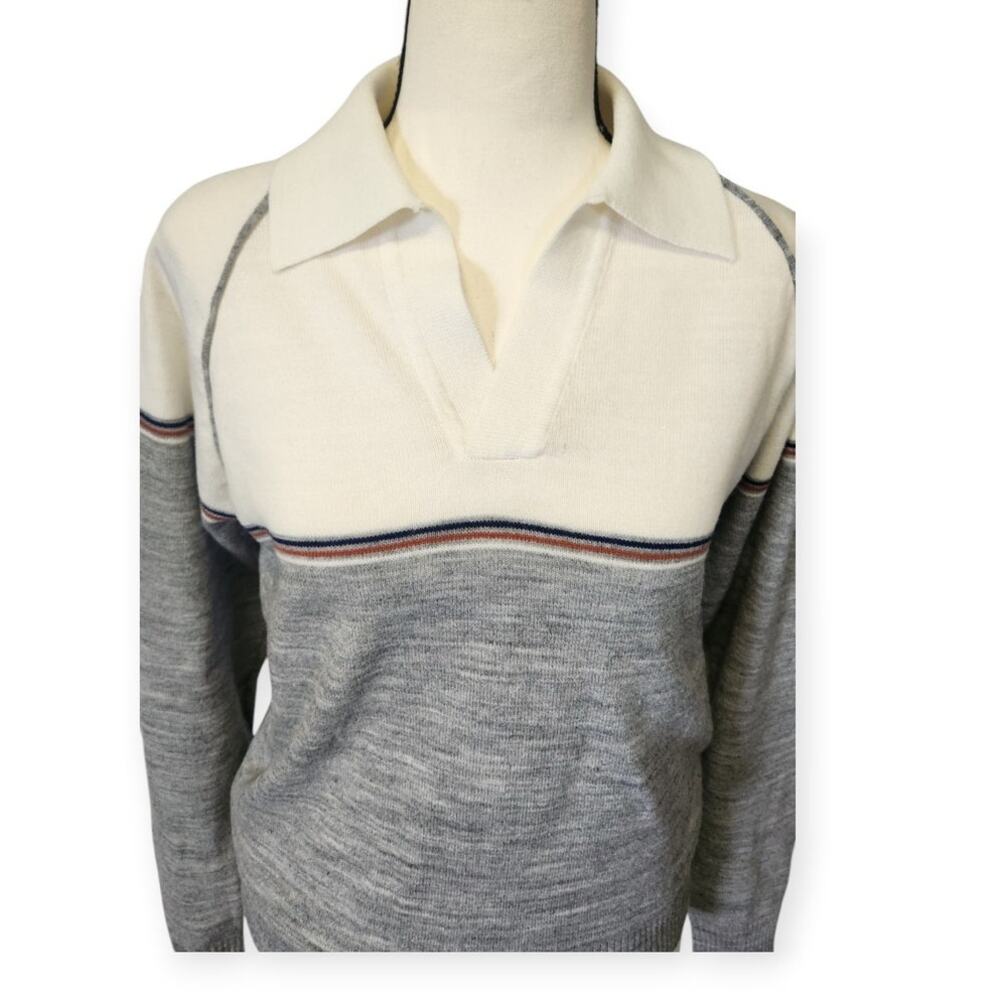 Vintage 80s Mervyn's Striped Johnny Collar Pullover Acrylic Sweater Women Medium
